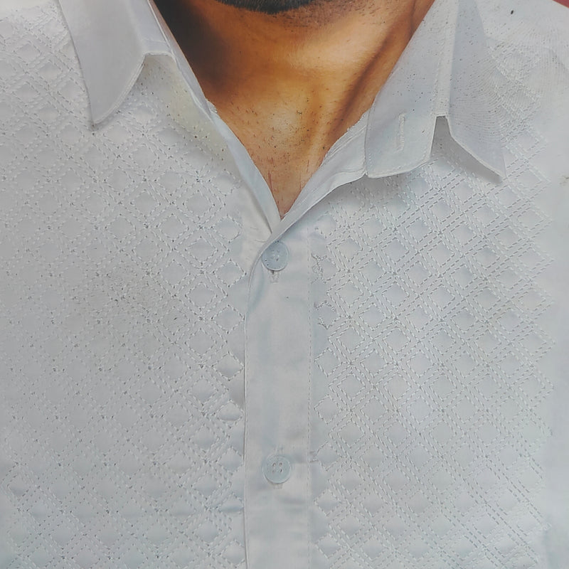 Tuxido Shirt Fabric ManTire  Giza Cotton satin Plain Colour White