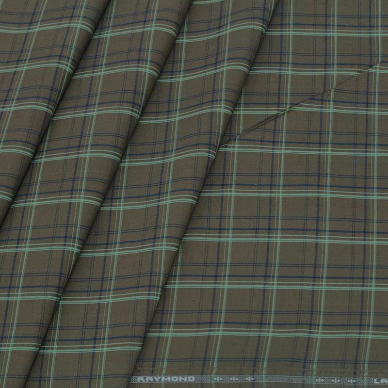 Shirt Fabric Raymond Cotton Blended Broad Check Colour Greenish Brown