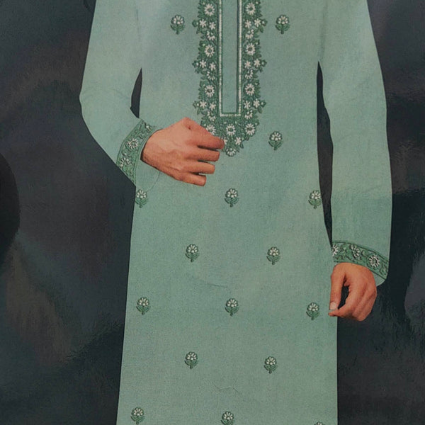 Kurta Pajama Fabric ManTire Designer Silk Embroidery Colour Pistachio Green