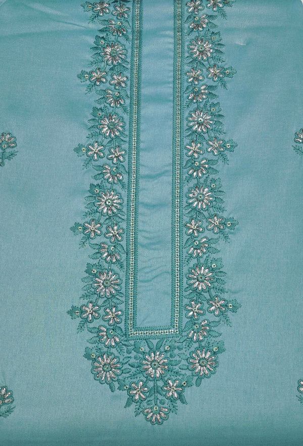 Kurta Pajama Fabric ManTire Designer Silk Embroidery Colour Firozi Blue