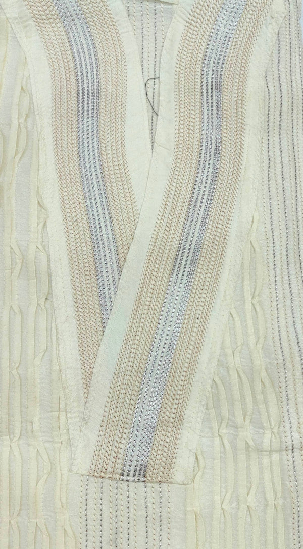Kurta Pajama Fabric ManTire Designer Silk Embroidery Colour Golden Cream