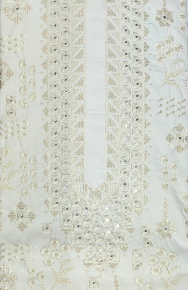 Kurta Pajama Fabric ManTire Designer Silk Embroidery Colour Ash White