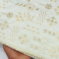 Kurta Pajama Fabric ManTire Designer Silk Embroidery Colour Ash White