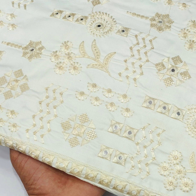 Kurta Pajama Fabric ManTire Designer Silk Embroidery Colour Ash White