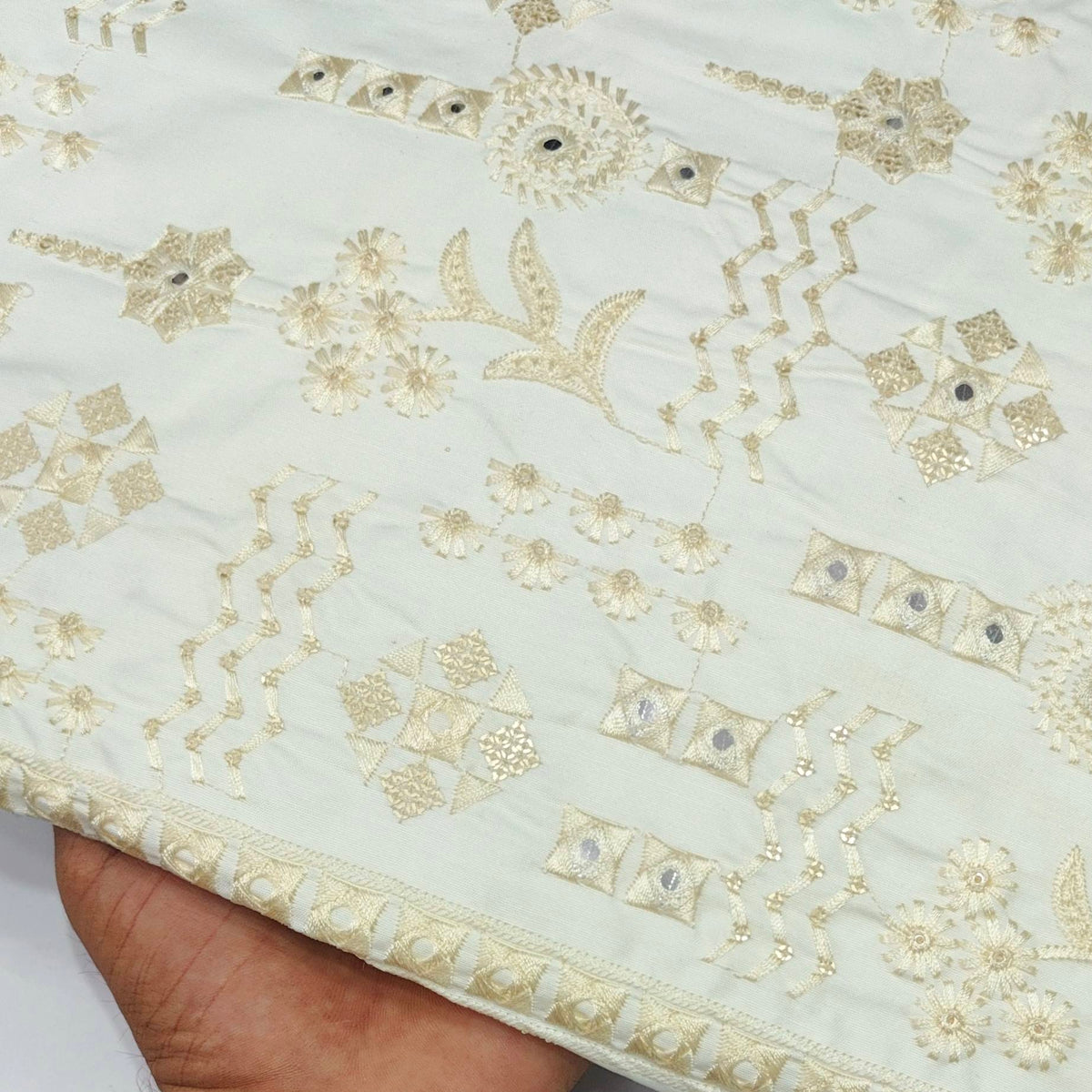 Kurta Pajama Fabric ManTire Designer Silk Embroidery Colour Ash White
