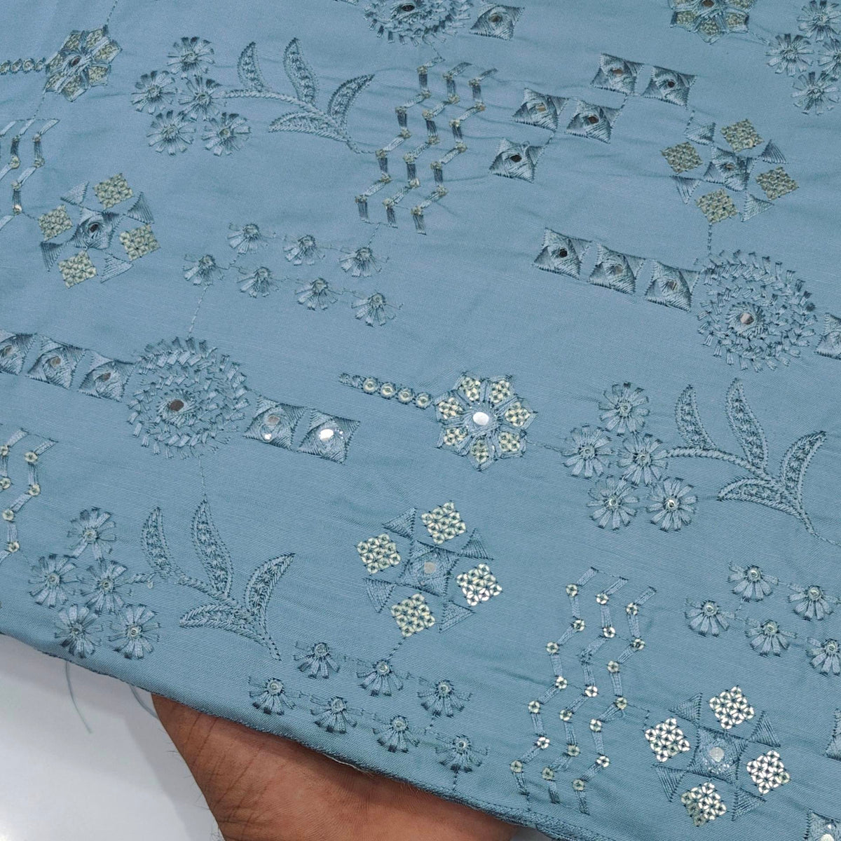 Kurta Pajama Fabric ManTire Designer Silk Embroidery Colour Light Glaucous Blue