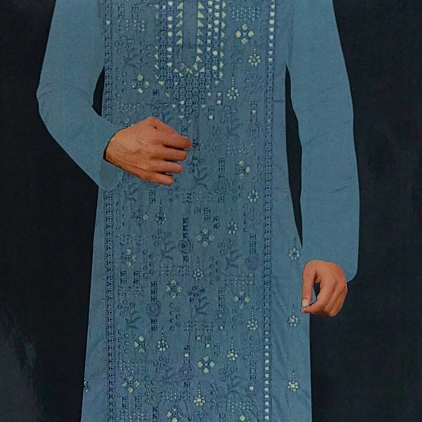 Kurta Pajama Fabric ManTire Designer Silk Embroidery Colour Light Glaucous Blue