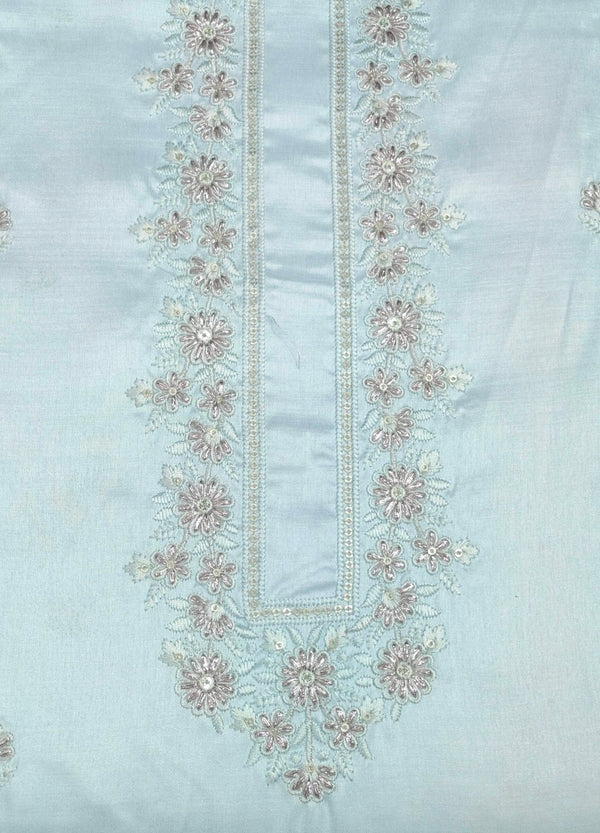 Kurta Pajama Fabric ManTire Designer Silk Embroidery Colour Ice Blue