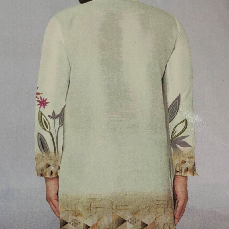 Kurta Fabric ManTire Designer PV Printed Colour Cream