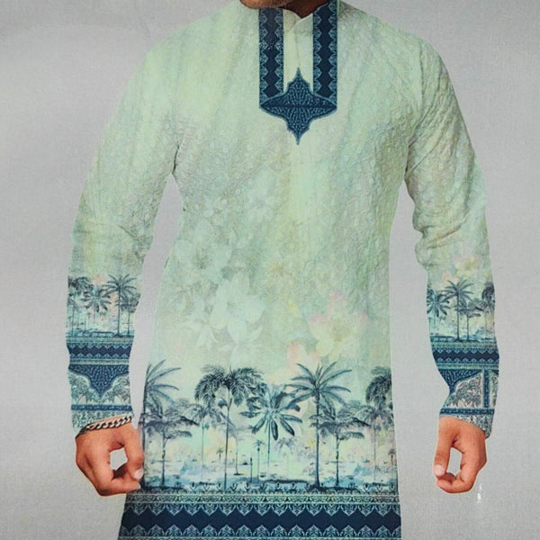 Kurta Fabric ManTire Designer PV Printed Colour Pistachio Green