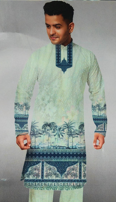 Kurta Fabric ManTire Designer PV Printed Colour Pistachio Green
