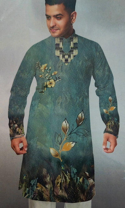 Kurta Fabric ManTire Designer PV Printed Colour Medium Green