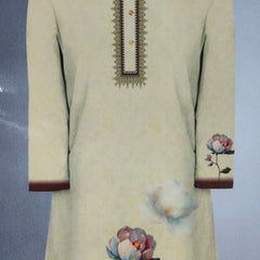 Kurta Fabric ManTire Designer PV Printed Colour Yellow N Cream