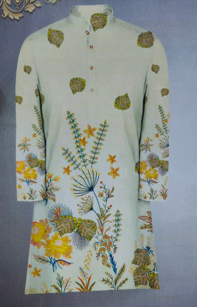 Kurta Fabric ManTire Designer PV Printed Colour Gin Green