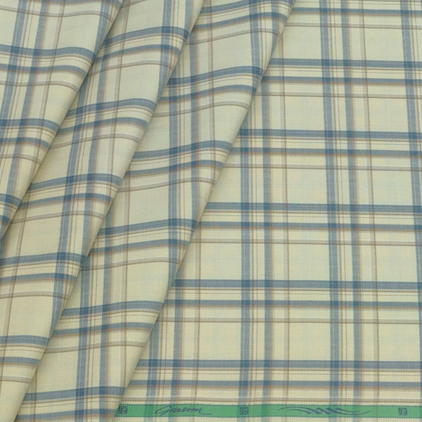 Shirt Fabric Grasim Egyptian Giza Cotton Broad Check Colour Blue N Greige Beige