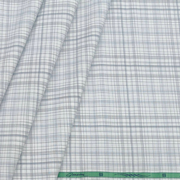 Shirt Fabric Grasim Egyptian Giza Cotton Mix Check Colour Light Blue N Light Grey