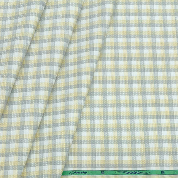 Shirt Fabric Grasim Egyptian Giza Cotton Check Colour Grey N Butter Cream