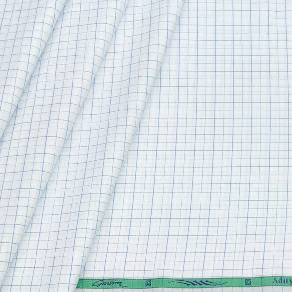 Shirt Fabric Grasim Egyptian Giza Cotton Mix Check Colour Light Blue