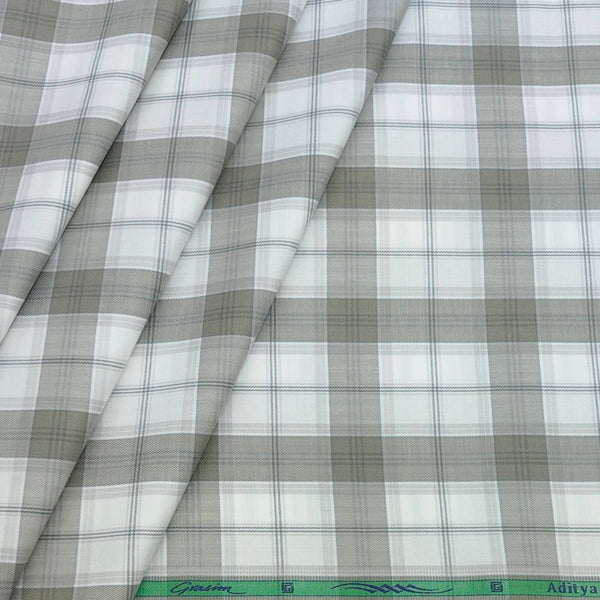 Shirt Fabric Grasim Egyptian Giza Cotton Broad Check Colour Grey N Off White