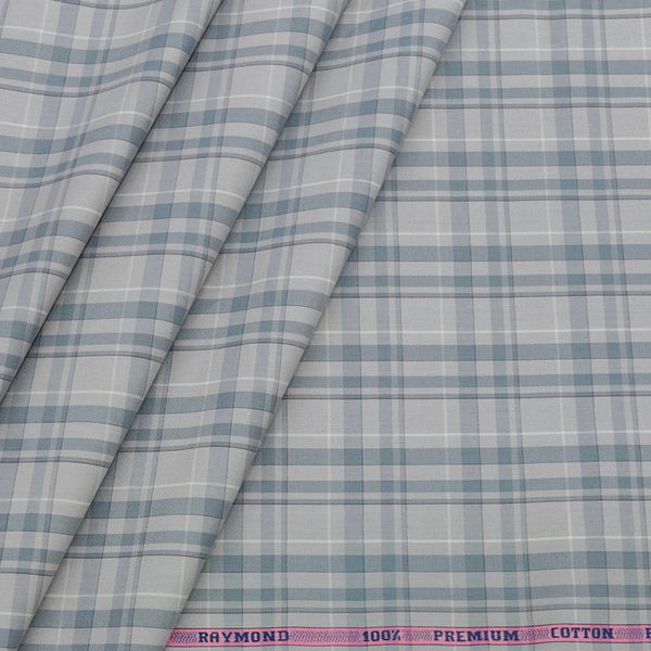 Shirt Fabric Raymond 100% Cotton Broad Check Colour Light Grey