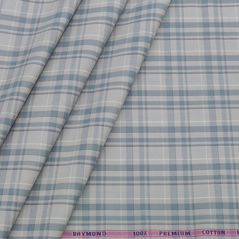 Shirt Fabric Raymond 100% Cotton Broad Check Colour Light Grey