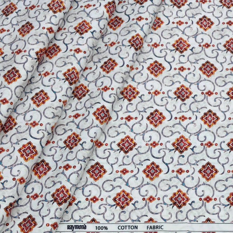 Shirt Fabric Raymond 100% Cotton Printed Colour Gold, Orange N White