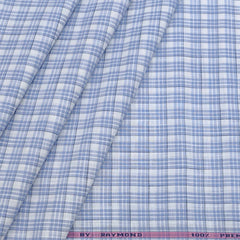 Shirt Fabric Raymond 100% Cotton Check Colour Light Blue N White