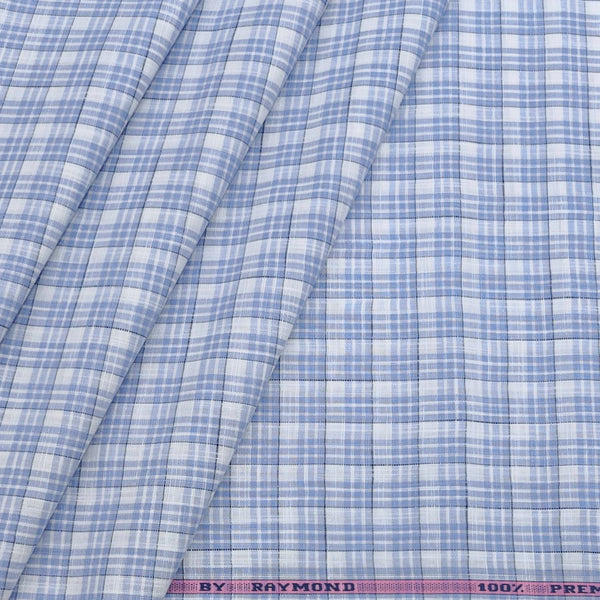 Shirt Fabric Raymond 100% Cotton Check Colour Light Blue N White