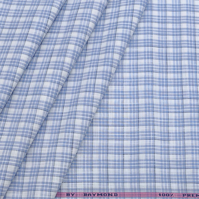 Shirt Fabric Raymond 100% Cotton Check Colour Light Blue N White
