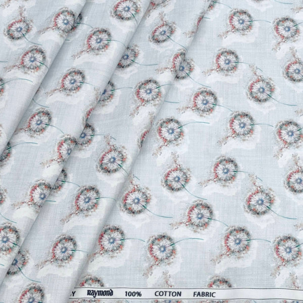 Shirt Fabric Raymond 100% Cotton Printed Colour Light Grey N Off White