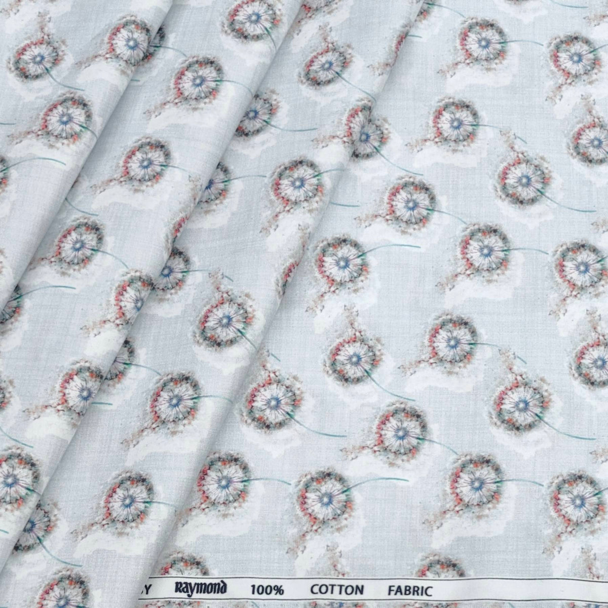 Shirt Fabric Raymond 100% Cotton Printed Colour Light Grey N Off White