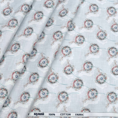 Shirt Fabric Raymond 100% Cotton Printed Colour Light Grey N Off White