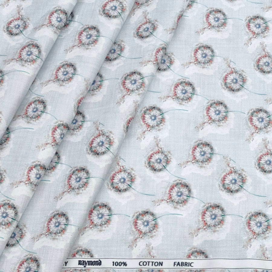 Shirt Fabric Raymond 100% Cotton Printed Colour Light Grey N Off White