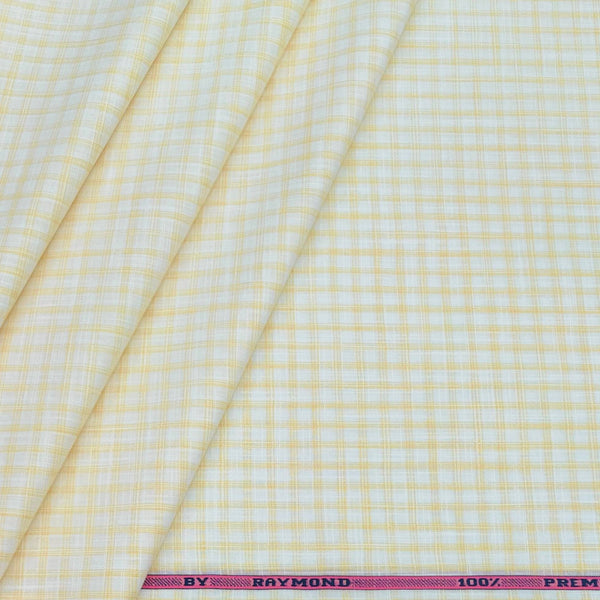 Shirt Fabric Raymond 100% Cotton Check Colour Light Yellow N Off White