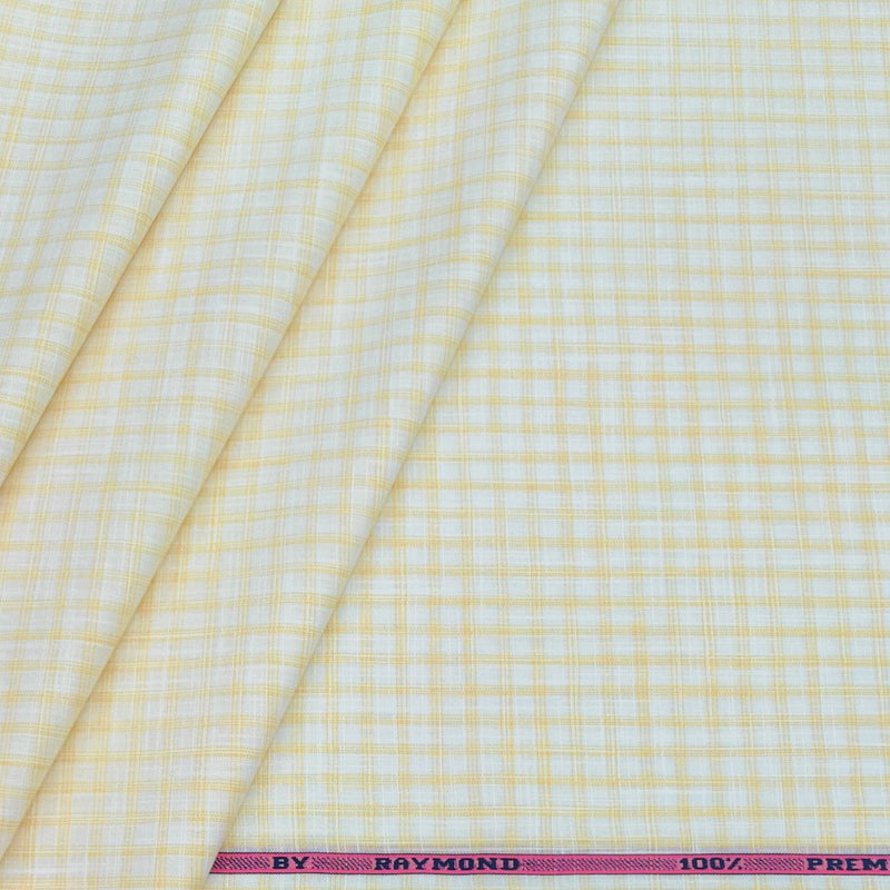 Shirt Fabric Raymond 100% Cotton Check Colour Light Yellow N Off White