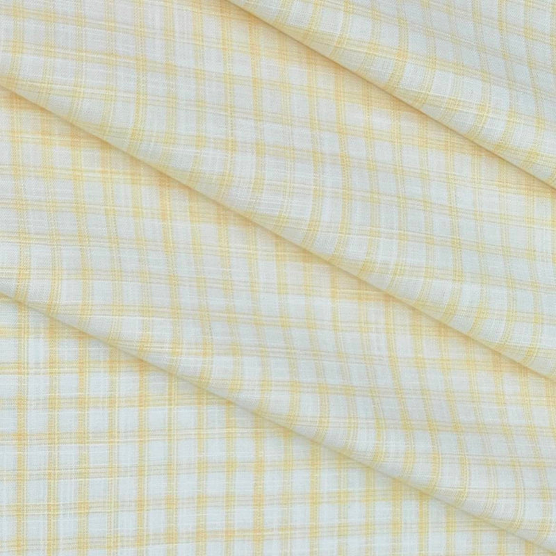 Shirt Fabric Raymond 100% Cotton Check Colour Light Yellow N Off White