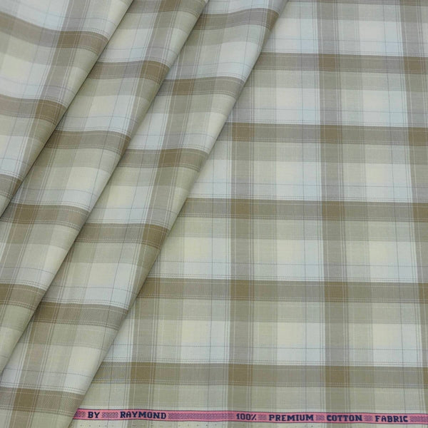 Shirt Fabric Raymond 100% Cotton Broad Check Colour Beige, Light Brown N Off White