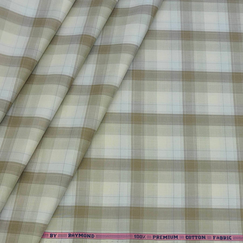 Shirt Fabric Raymond 100% Cotton Broad Check Colour Beige, Light Brown N Off White