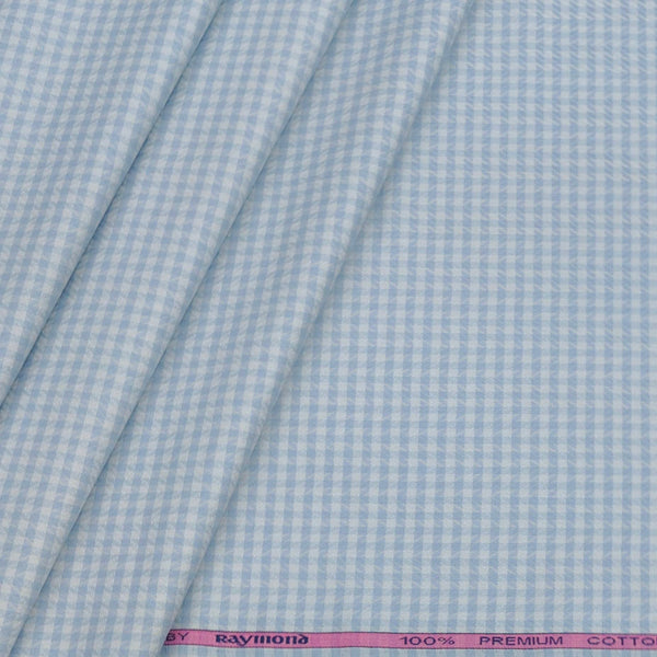 Shirt Fabric Raymond 100% Cotton Check Colour Sky Blue
