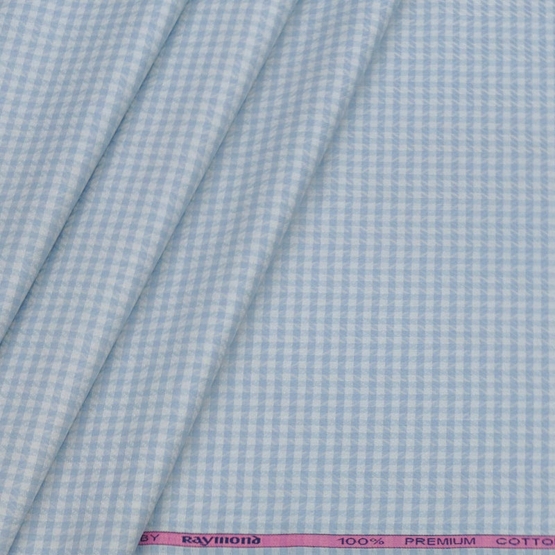 Shirt Fabric Raymond 100% Cotton Check Colour Sky Blue