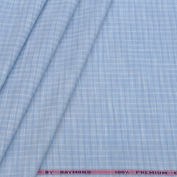 Shirt Fabric Raymond 100% Cotton Check Colour Light Blue