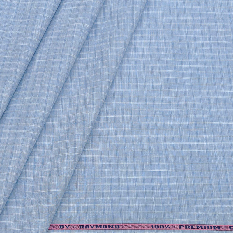 Shirt Fabric Raymond 100% Cotton Check Colour Light Blue