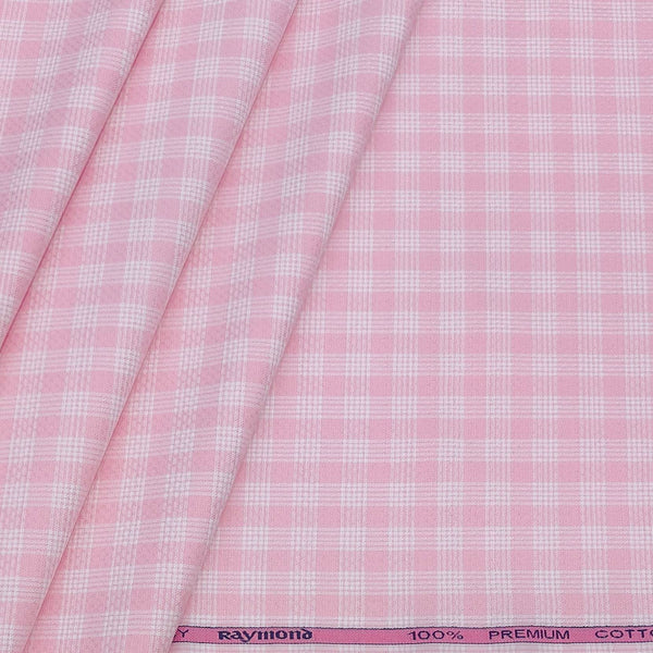 Shirt Fabric Raymond 100% Cotton Check Colour Pink N White