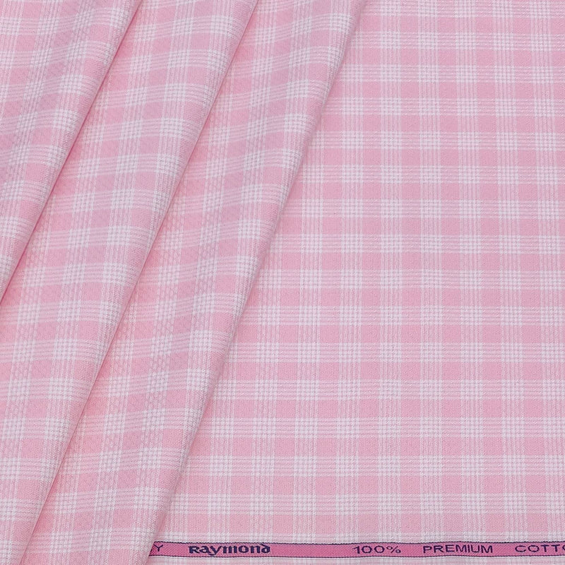 Shirt Fabric Raymond 100% Cotton Check Colour Pink N White