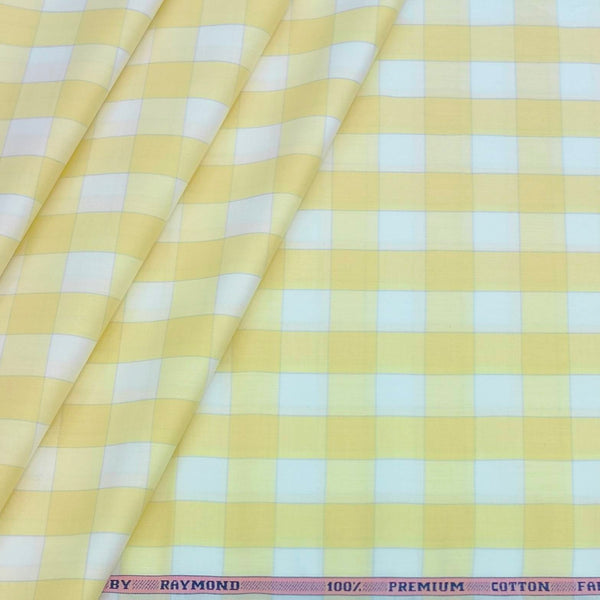 Shirt Fabric Raymond 100% Cotton Check Colour Butter Yellow N Off White