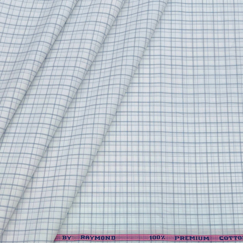 Shirt Fabric Raymond 100% Cotton Check Colour Blue N White