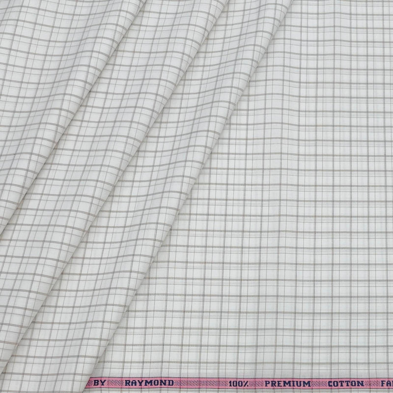 Shirt Fabric Raymond 100% Cotton Mix Check Colour Light Brown N Off White