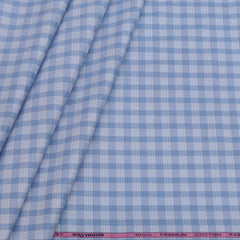 Shirt Fabric Raymond 100% Cotton Check Colour Cobalt Blue N White