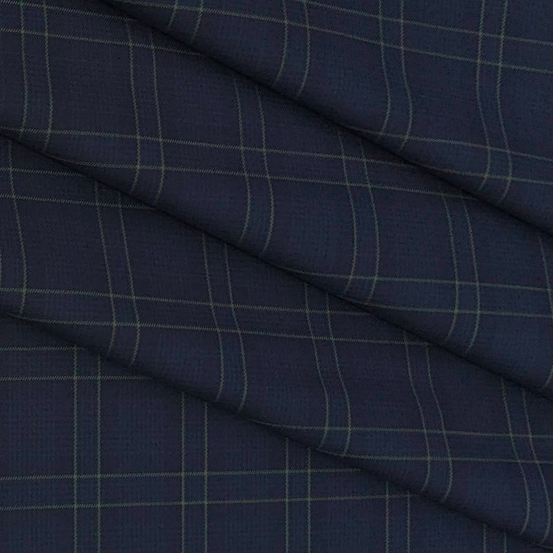 Shirt Fabric Raymond 100% Cotton Broad Check Colour Green N Midnight Blue