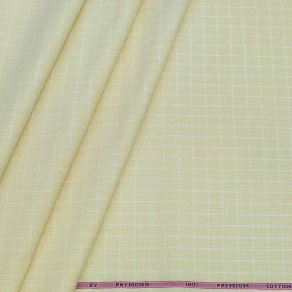 Shirt Fabric Raymond 100% Cotton Check Colour Light Straw Yellow